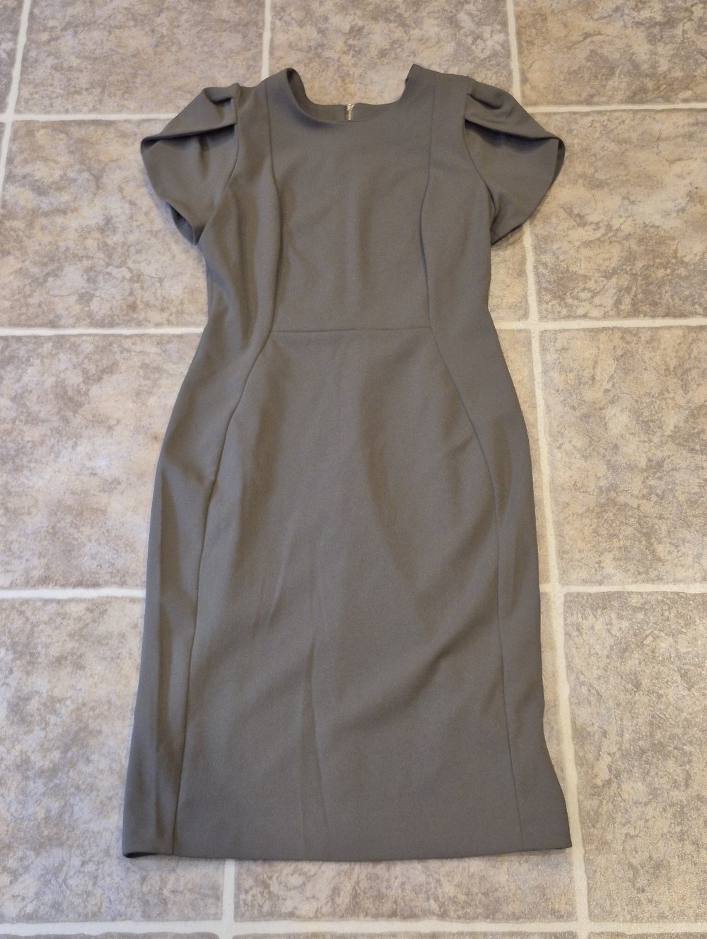 Calvin Klein Olive Green Puff Tulip Sleeve Sheath Dress Size 4 - Picture 10 of 10